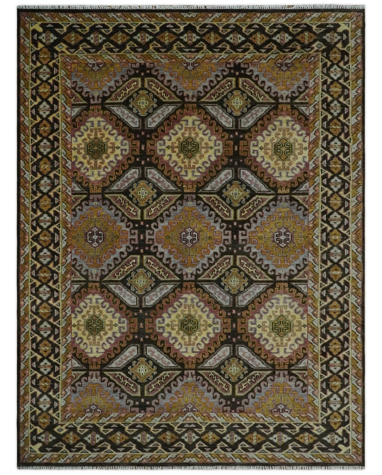 Hand Knotted 9x12 Olive,  Gold, Black and Brown Oriental Traditional Wool Area Rug