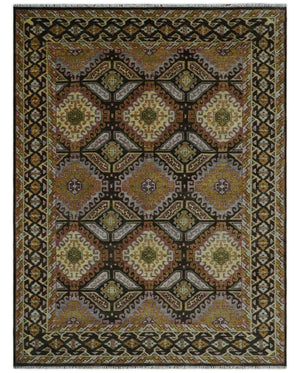 Hand Knotted 9x12 Olive,  Gold, Black and Brown Oriental Traditional Wool Area Rug