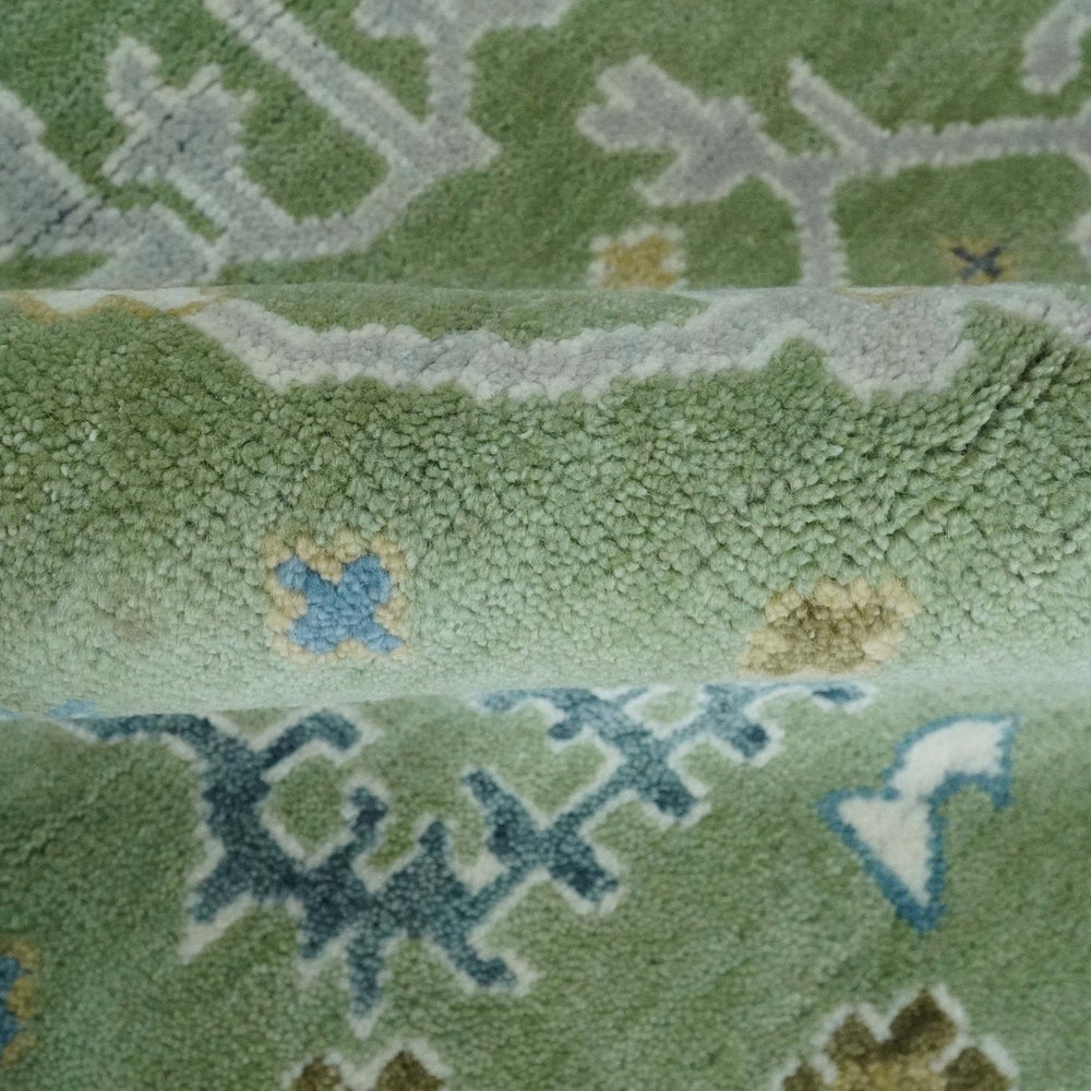 Hand Knotted Green, Ivory and Silver Traditional Turkish Vintage Style Wool Rug