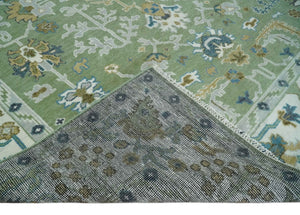 Hand Knotted Green, Ivory and Silver Traditional Turkish Vintage Style Wool Rug
