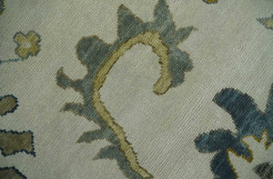 Hand Knotted 9x12 Ivory, Silver and Beige Traditional Style Oushak Wool Rug