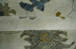 Hand Knotted 9x12 Ivory, Silver and Beige Traditional Style Oushak Wool Rug