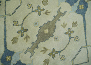 Hand Knotted 9x12 Oriental Oushak Beige and Blue Wool Area Rug, Living Room Rug | TRDCP1093912