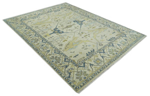 Hand Knotted 9x12 Oriental Oushak Beige and Blue Wool Area Rug, Living Room Rug | TRDCP1093912