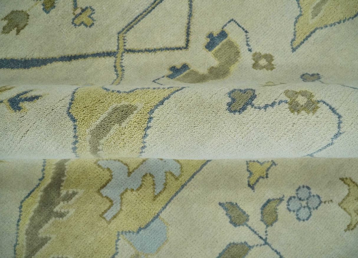 Hand Knotted 9x12 Oriental Oushak Beige and Blue Wool Area Rug, Living Room Rug | TRDCP1093912