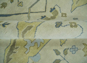 Hand Knotted 9x12 Oriental Oushak Beige and Blue Wool Area Rug, Living Room Rug | TRDCP1093912