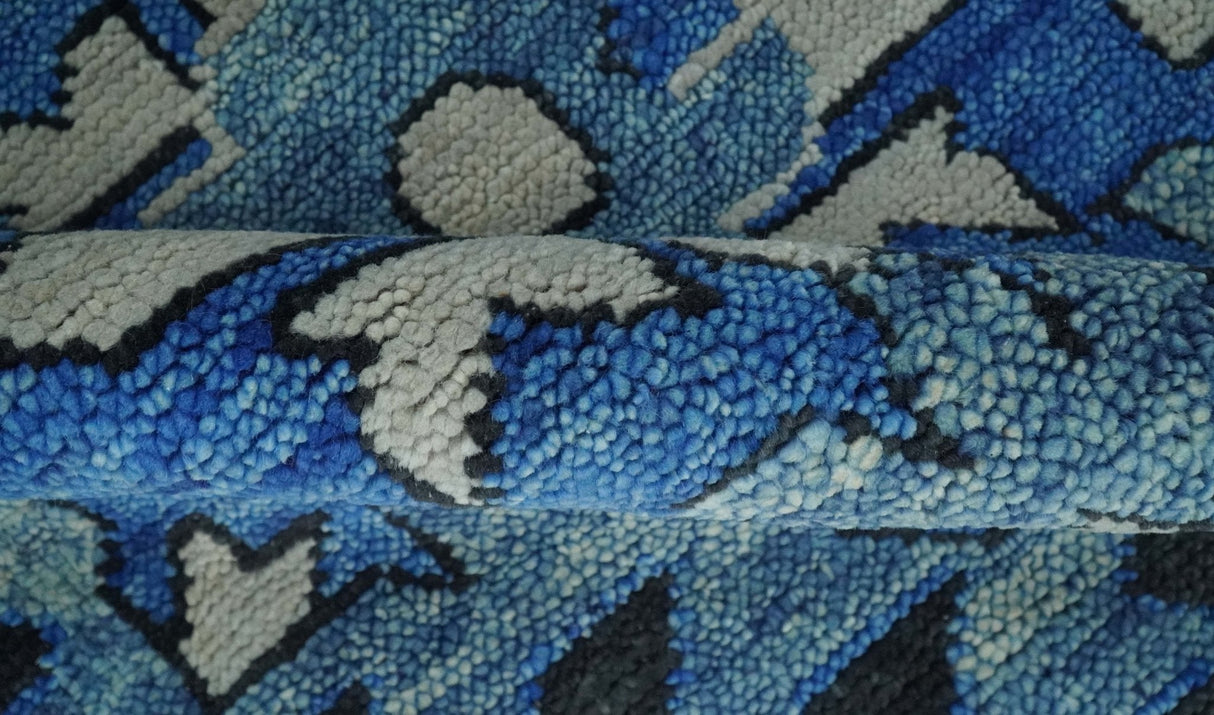 Blue and Black  Hand Knotted  Traditional Heriz Multi Size Wool Area Rug