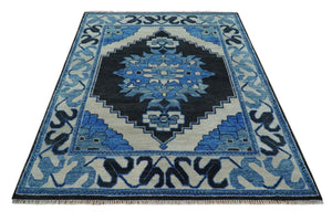 Blue and Black  Hand Knotted  Traditional Heriz Multi Size Wool Area Rug