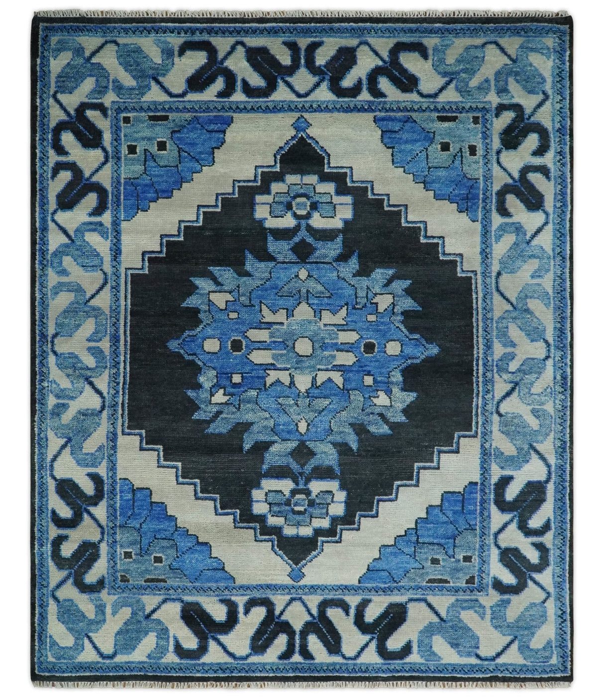 Blue and Black  Hand Knotted  Traditional Heriz Multi Size Wool Area Rug