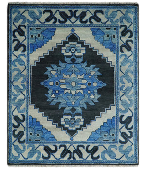 Blue and Black  Hand Knotted  Traditional Heriz Multi Size Wool Area Rug