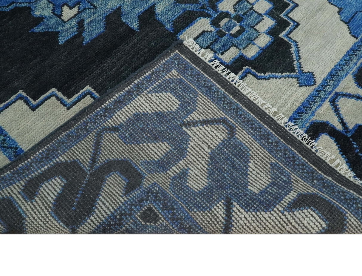Blue and Black  Hand Knotted  Traditional Heriz Multi Size Wool Area Rug
