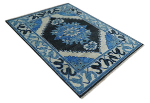 Blue and Black  Hand Knotted  Traditional Heriz Multi Size Wool Area Rug