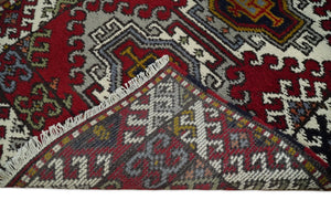 Hand Knotted 2.8x10 Traditional Kazak Ivory and Red Wool Area Rug