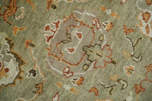 Hand Knotted Olive and Ivory Traditional Oushak Wool Rug