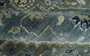 Custom Made Hand Knotted Beige and Blue Traditional Heriz  Wool Area Rug