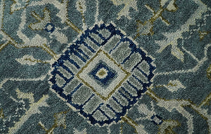 Custom Made Hand Knotted Beige and Blue Traditional Heriz  Wool Area Rug