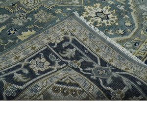 Custom Made Hand Knotted Beige and Blue Traditional Heriz  Wool Area Rug