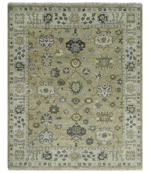Hand Knotted Olive and Beige Traditional Oushak Multi Size Wool Area Rug