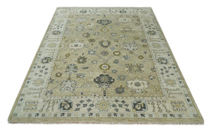 Hand Knotted Olive and Beige Traditional Oushak Multi Size Wool Area Rug