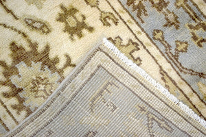 Runner 2.7x12 Oushak Beige And Blue Hand Knotted Wool Rug