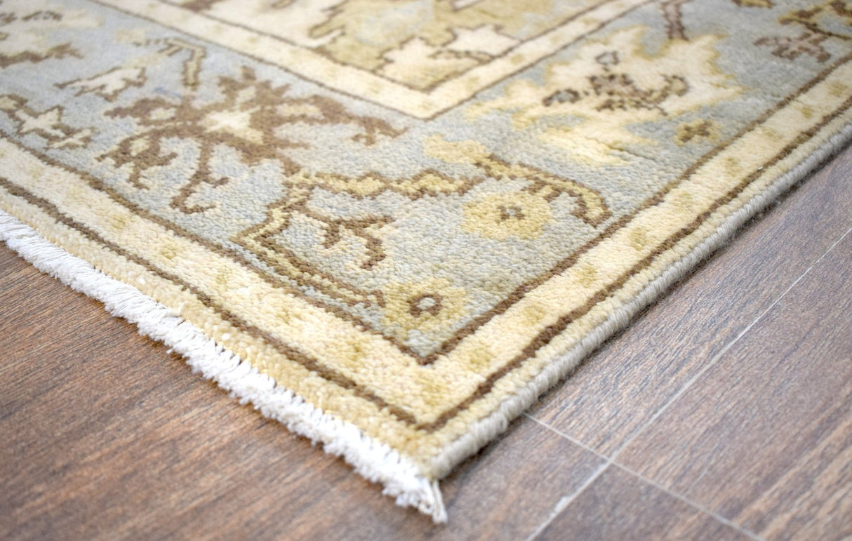 Runner 2.7x12 Oushak Beige And Blue Hand Knotted Wool Rug