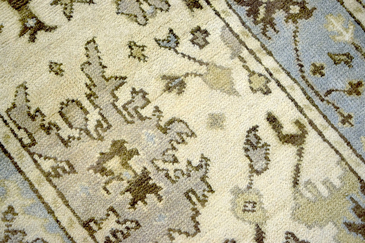 Runner 2.7x12 Oushak Beige And Blue Hand Knotted Wool Rug