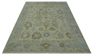 Hand Knotted Antique Style Beige and Silver Traditional Multi Size Oushak Wool Rug