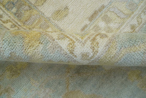 Hand Knotted Beige And Blue Traditional Oushak Design 12x15 Wool Rug