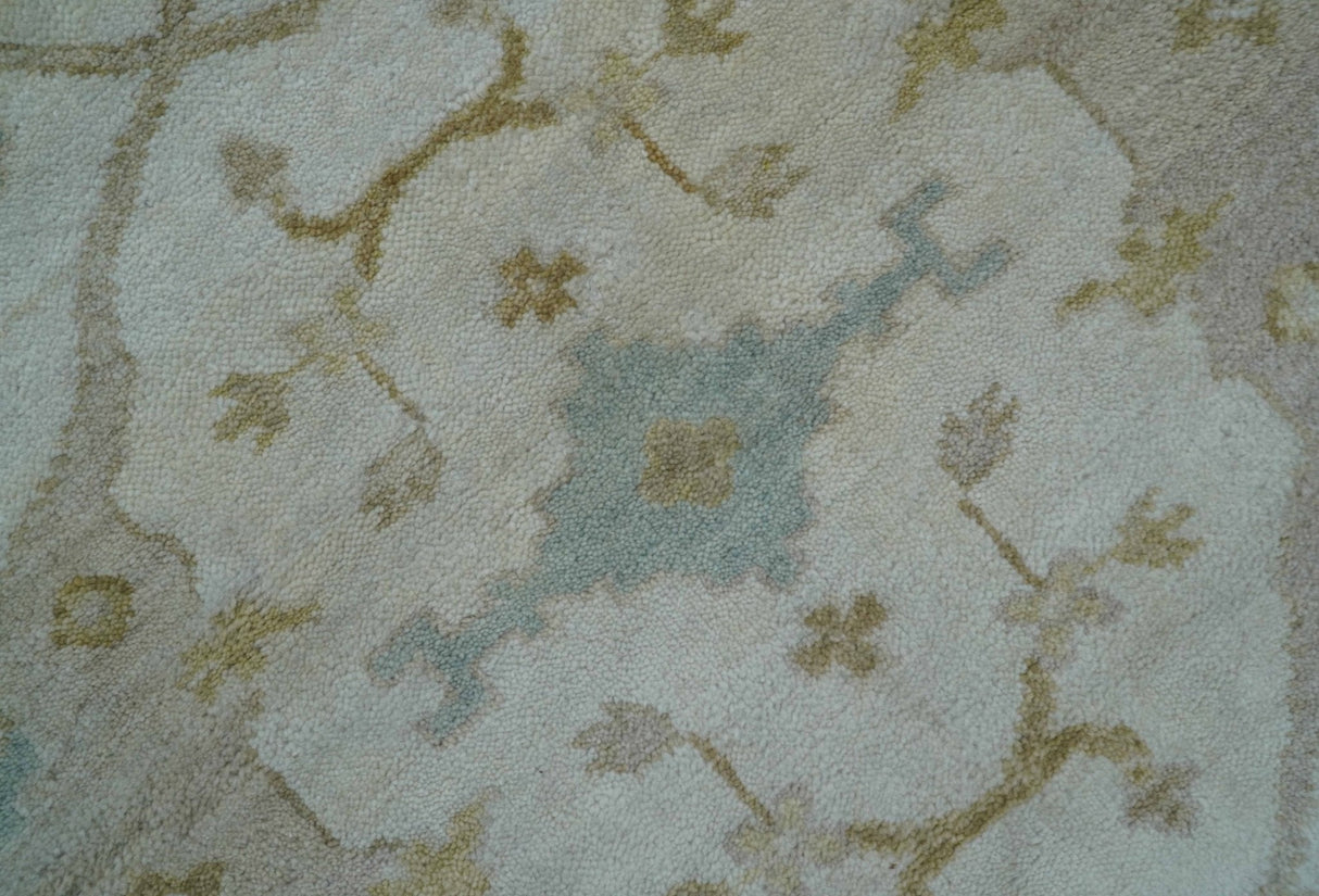 Hand Knotted Beige And Blue Traditional Oushak Design 6x9 Wool Rug