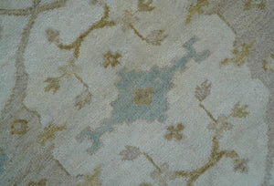Hand Knotted Beige And Blue Traditional Oushak Design 6x9 Wool Rug