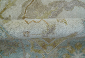 Hand Knotted Beige And Blue Traditional Oushak Design 6x9 Wool Rug