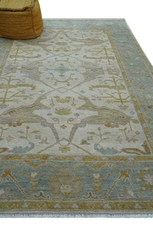 Hand Knotted Beige And Blue Traditional Oushak Design 6x9 Wool Rug