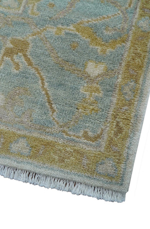 Hand Knotted Beige And Blue Traditional Oushak Design 6x9 Wool Rug