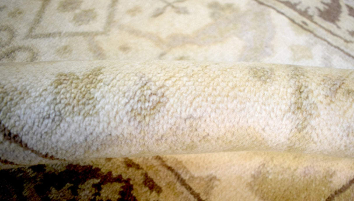 Beige and Brown Traditional Oushak Hand Knotted Wool 2.8x12  Area Rug