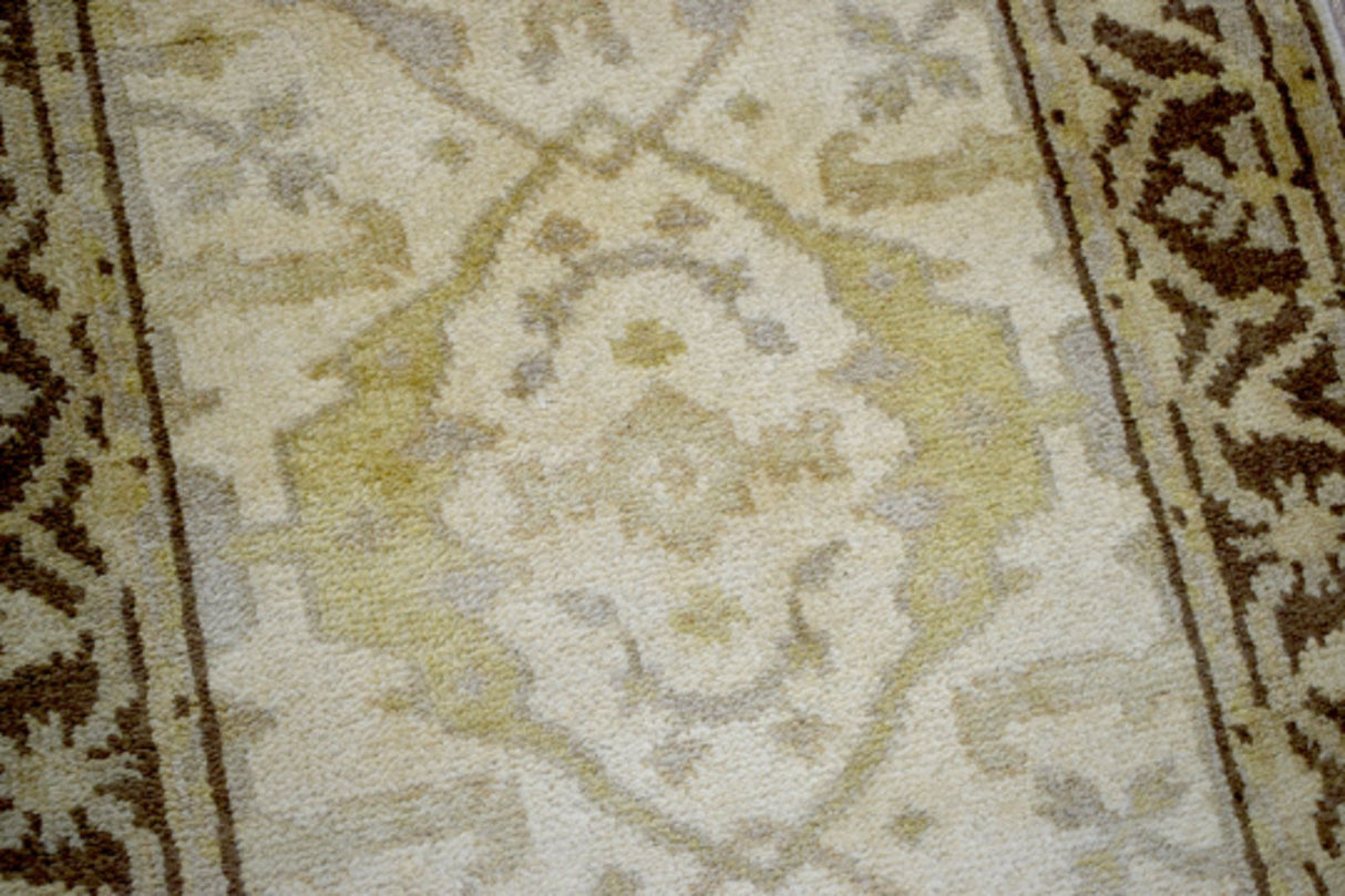 Beige and Brown Traditional Oushak Hand Knotted Wool 2.8x12  Area Rug