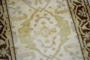 Beige and Brown Traditional Oushak Hand Knotted Wool 2.8x12  Area Rug