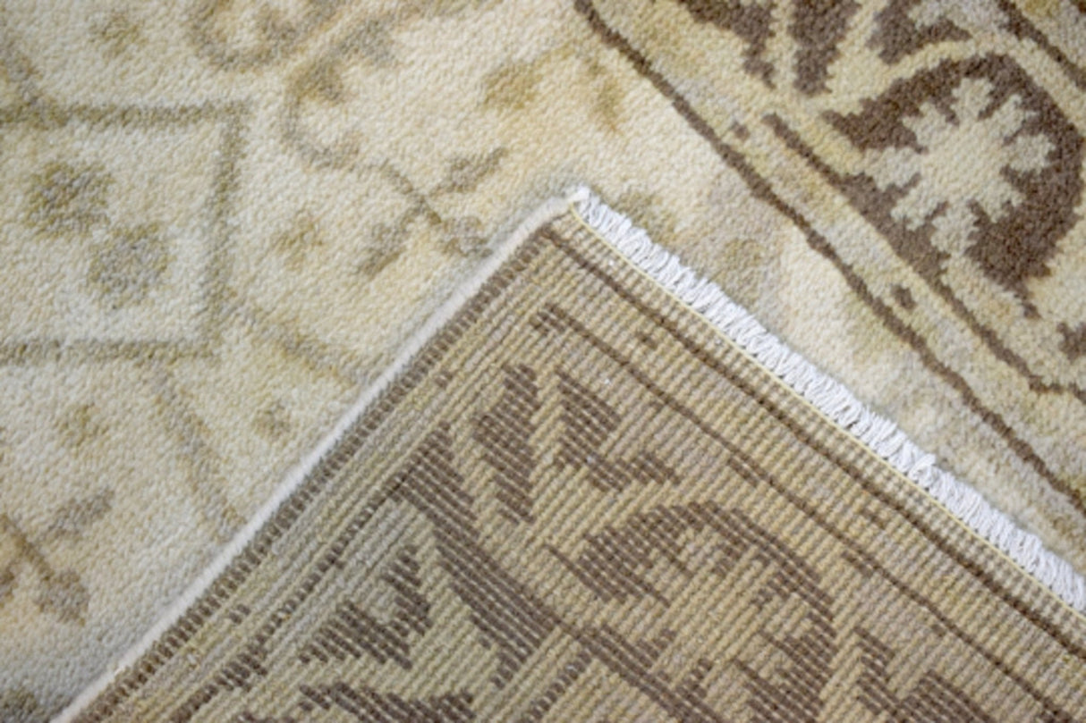 Beige and Brown Traditional Oushak Hand Knotted Wool 2.8x12  Area Rug
