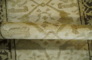 Hand Knotted Beige and Brown Heriz Serapi Traditional Oushak Wool Rug | N349266