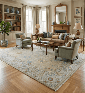 Hand Knotted Beige and Ivory Traditional  Floral Wool Area Rug