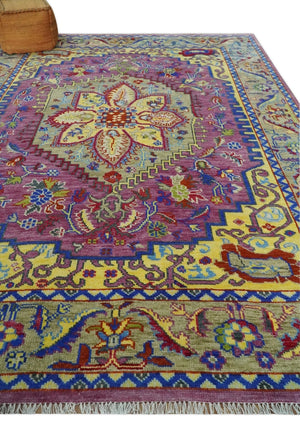 Hand Knotted Beige, Gold and Purple Traditional 9x12 Wool Area Rug