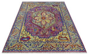 Hand Knotted Beige, Gold and Purple Traditional 9x12 Wool Area Rug