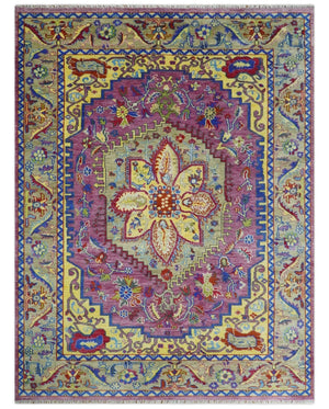 Hand Knotted Beige, Gold and Purple Traditional 9x12 Wool Area Rug