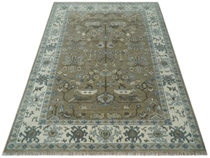 Hand Knotted Beige, Ivory and Silver Oriental Oushak 9x12 Traditional Wool Area Rug