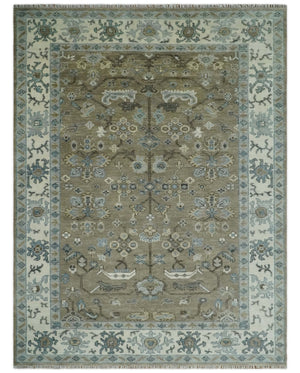 Hand Knotted Beige, Ivory and Silver Oriental Oushak 9x12 Traditional Wool Area Rug