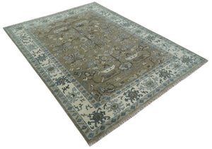 Hand Knotted Beige, Ivory and Silver Oriental Oushak 9x12 Traditional Wool Area Rug