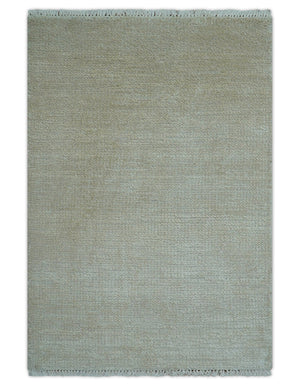 Hand Knotted Beige Modern Solid Design Wool And Silk Rug