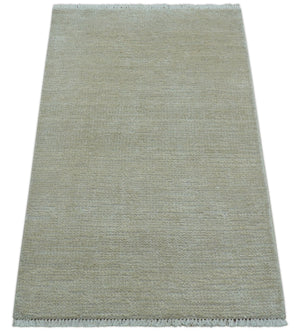 Hand Knotted Beige Modern Solid Design Wool And Silk Rug