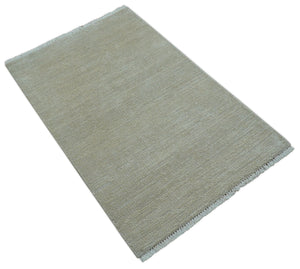 Hand Knotted Beige Modern Solid Design Wool And Silk Rug
