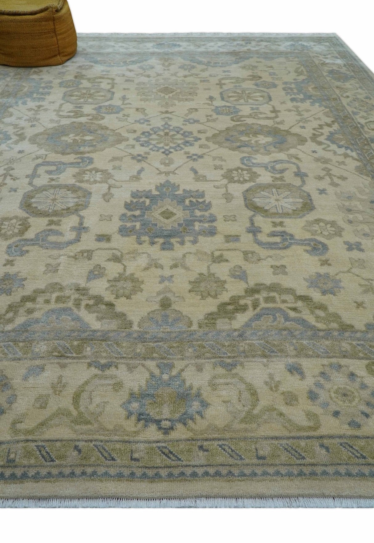 Hand Knotted Beige Traditional Oushak Design 9x12 Wool Rug