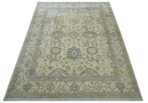 Hand Knotted Beige Traditional Oushak Design 9x12 Wool Rug